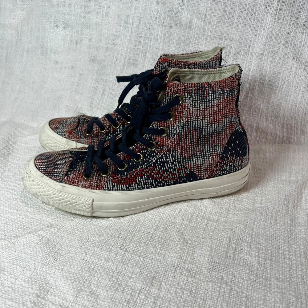 Converse Shoes Women Size 8.5 Hi Top Multi Panel Sneaker Red White Blue Gradient - Picture 4 of 6